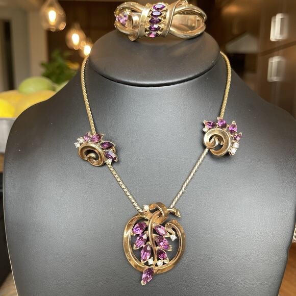 Crown Trifari Original Box Demi Parure Pendant Necklace Earrings Bracelet READ
